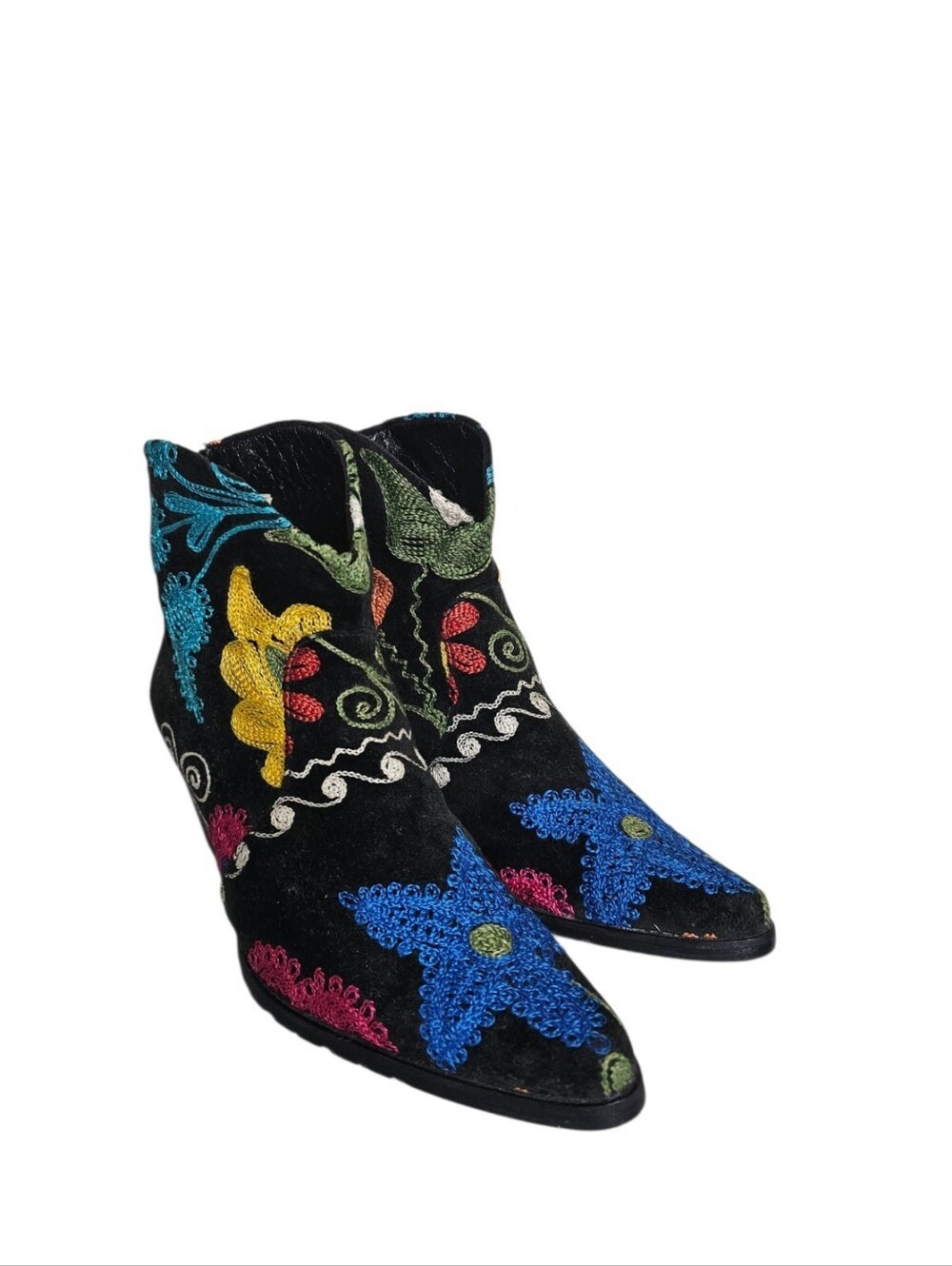 Artemis Women's Sz 8/39 Black Zip Up Embroidered Floral Boho Ankle Booties